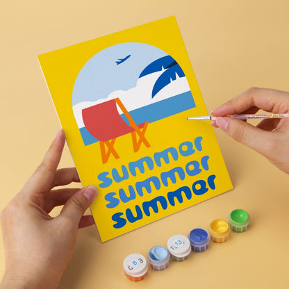 6 Mini-Gemälde auf Holzplatte – Sommerlicher Sonnenuntergang Set
