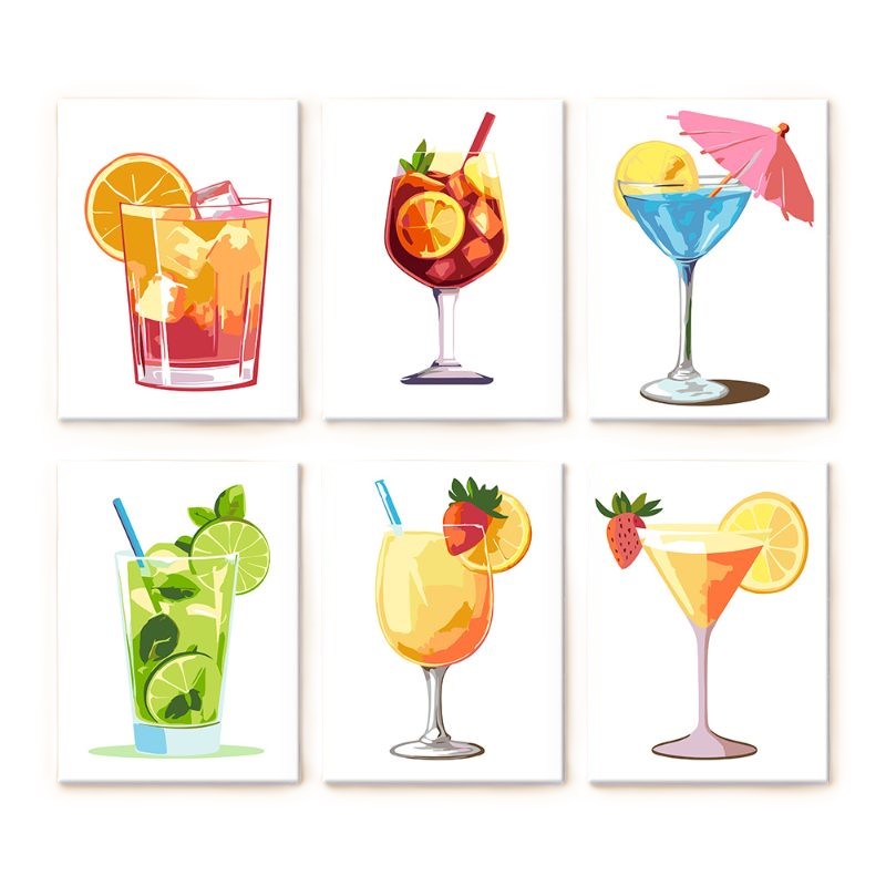 Malen nach Zahlen - Malen nach Zahlen - 6 Mini-Gemälde | Sommer Cocktail-Set
