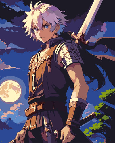Malen nach Zahlen - Malen nach Zahlen - Anime-Schwertkämpfer bei Vollmond