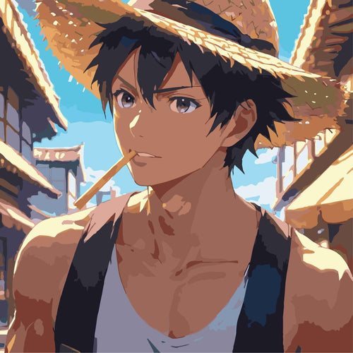 Malen nach Zahlen - Malen nach Zahlen - Anime-Junge mit Korbhut