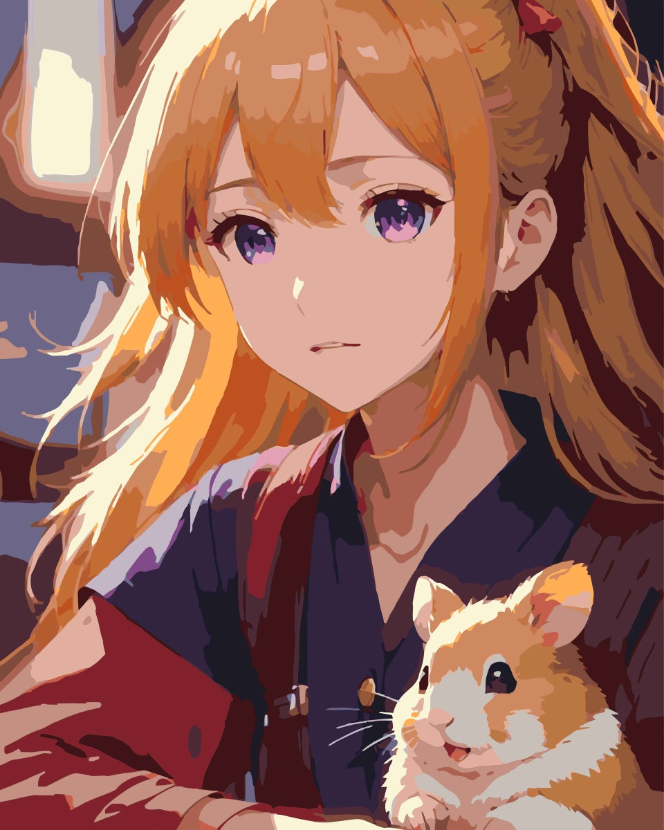 Malen nach Zahlen   Malen nach Zahlen   Anime Mädchen mit Hamster