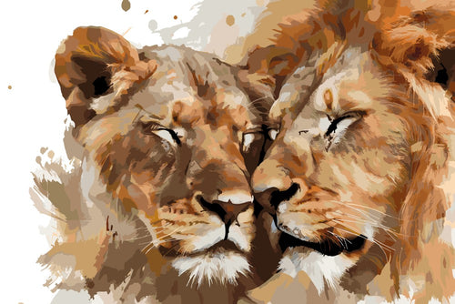 Malen nach Zahlen - Malen nach Zahlen - Löwenpaar (Liebe) - Premium Painting