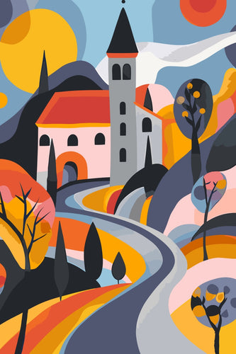 Malen nach Zahlen - Malen nach Zahlen - Abstract Village - Premium Painting