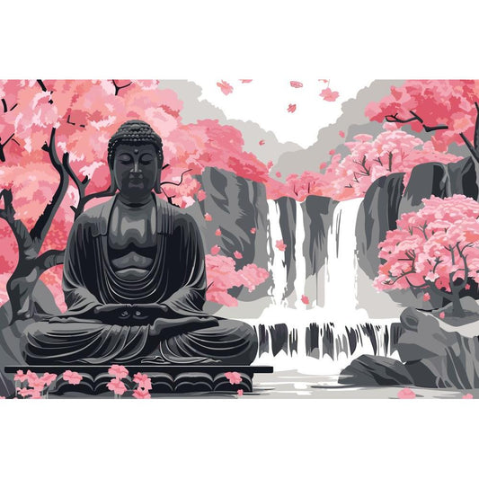 Malen nach Zahlen - Malen nach Zahlen - Buddha and Waterfall - Premium Painting