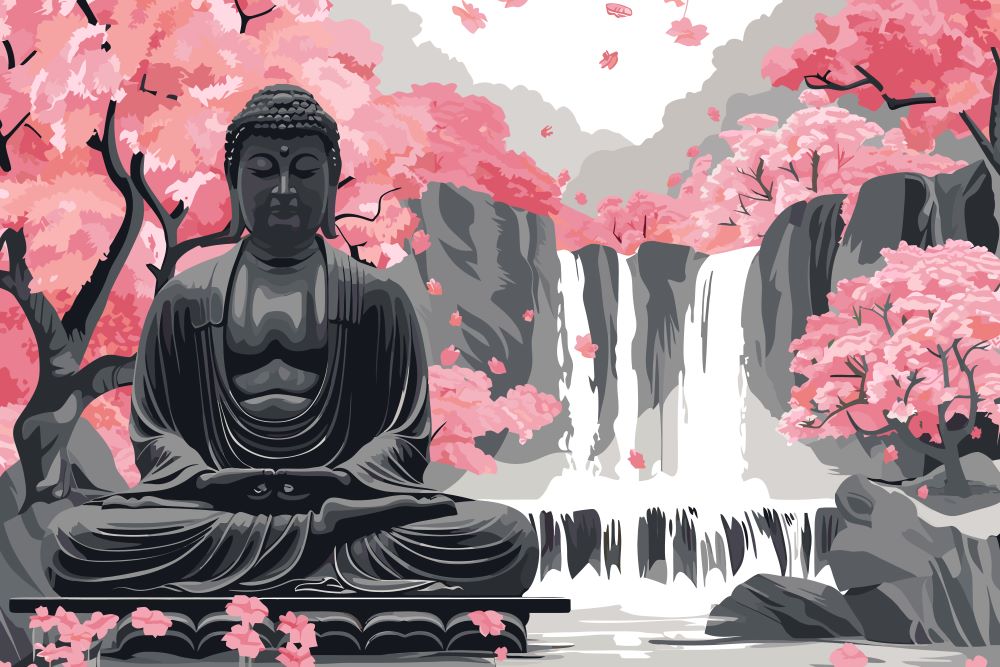 Malen nach Zahlen   Malen nach Zahlen   Buddha and Waterfall   Premium Painting