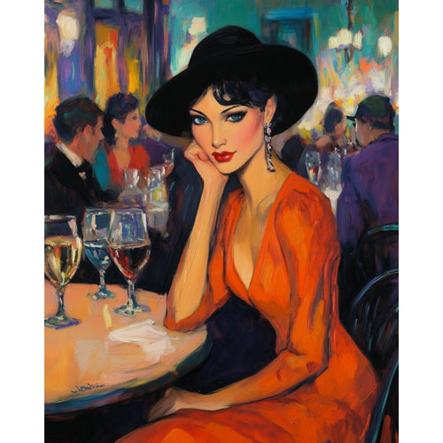 Malen nach Zahlen - Malen nach Zahlen - Elegante Frau im Restaurant