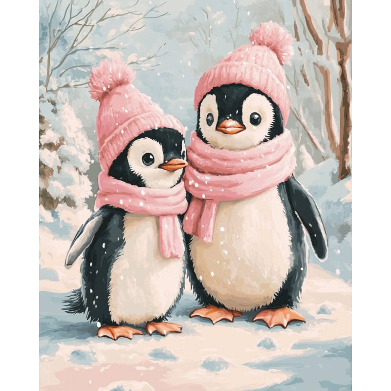 Malen nach Zahlen   Malen nach Zahlen   Pinguine im Schnee