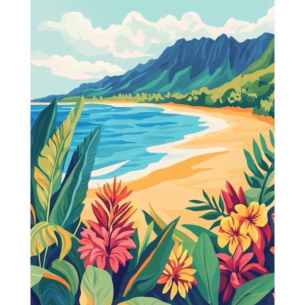 ABEUTY Malen Nach Zahlen Strand-Landschaft 40x50cm – Leinwand, Acrylfarben, 3 Pinsel