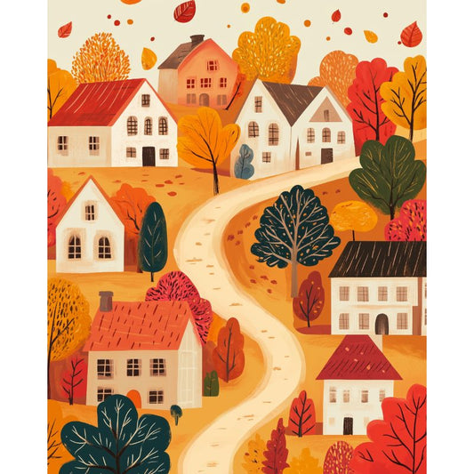 Malen nach Zahlen - Malen nach Zahlen - Herbst im Dorf