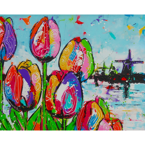 Malen nach Zahlen - Fröhliche Malerei - Tulpen und Mühle