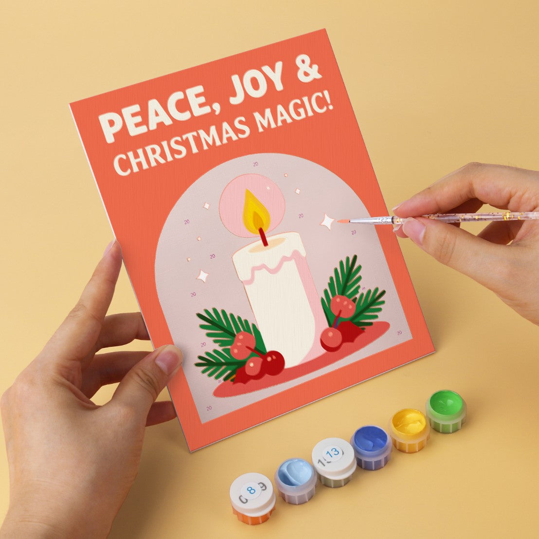 6 Mini-Gemälde auf Holzplatte – Weihnachtsgrüße Set
