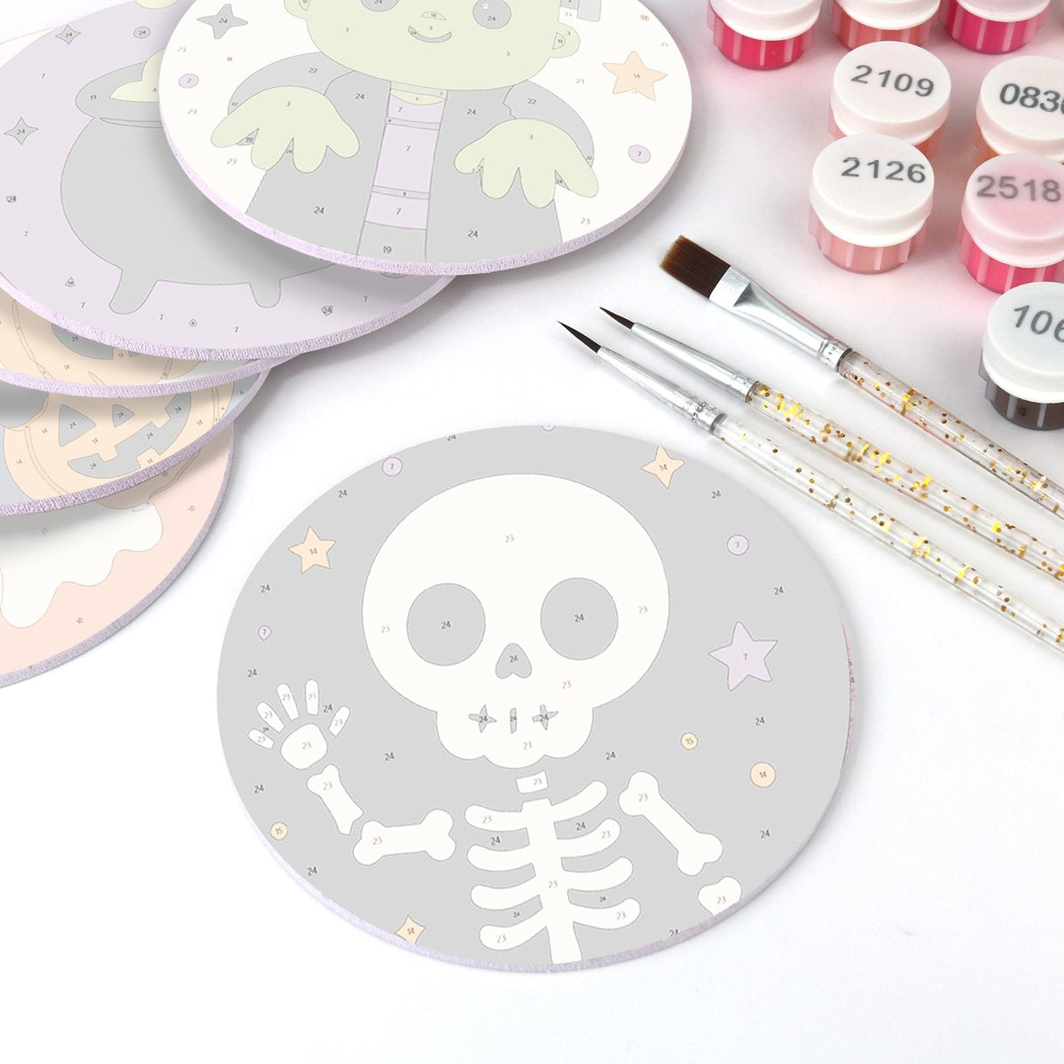 Malen nach Zahlen Untersetzer-Set – Süßes Halloween