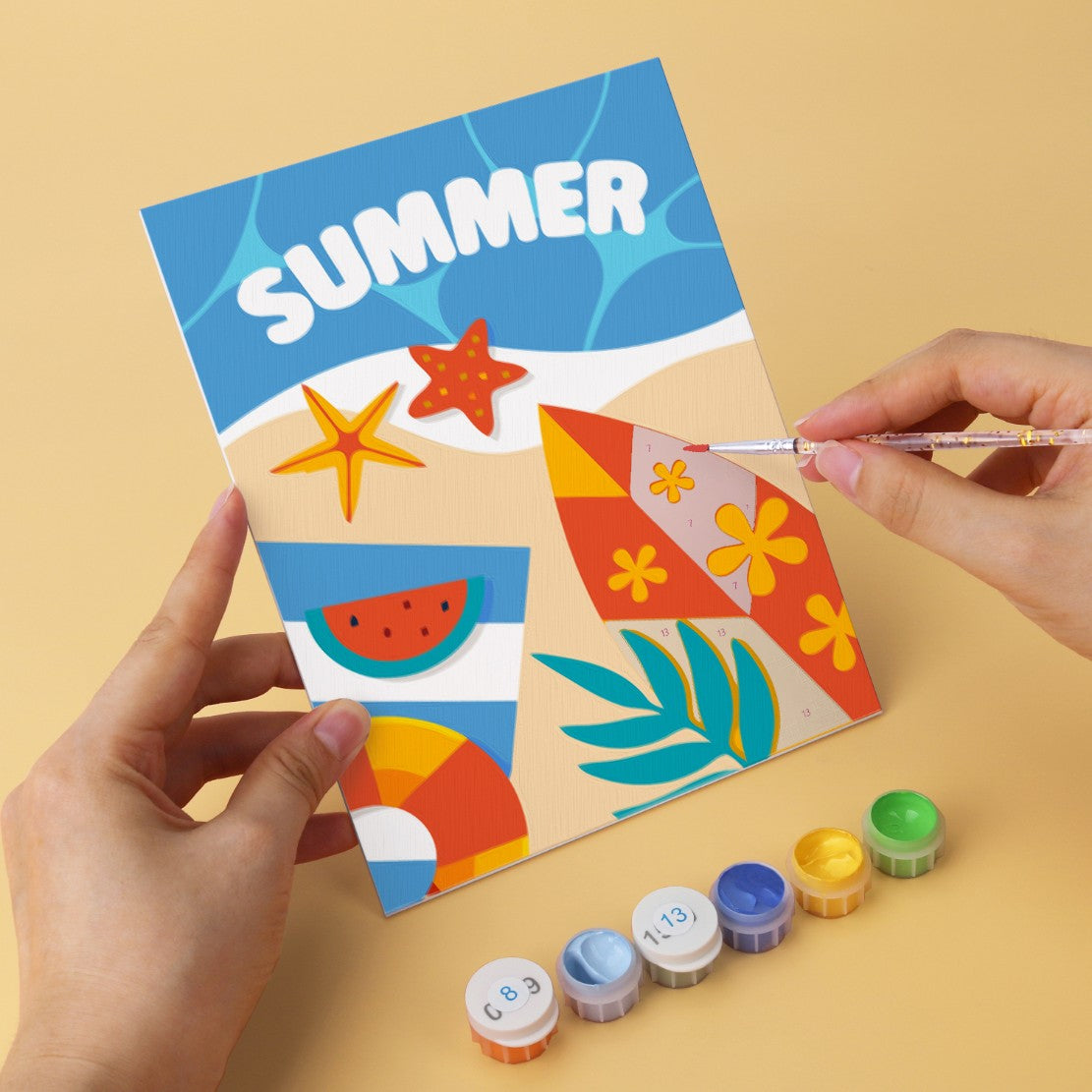 6 Mini-Gemälde auf Holzplatte – Sommerlicher Sonnenuntergang Set