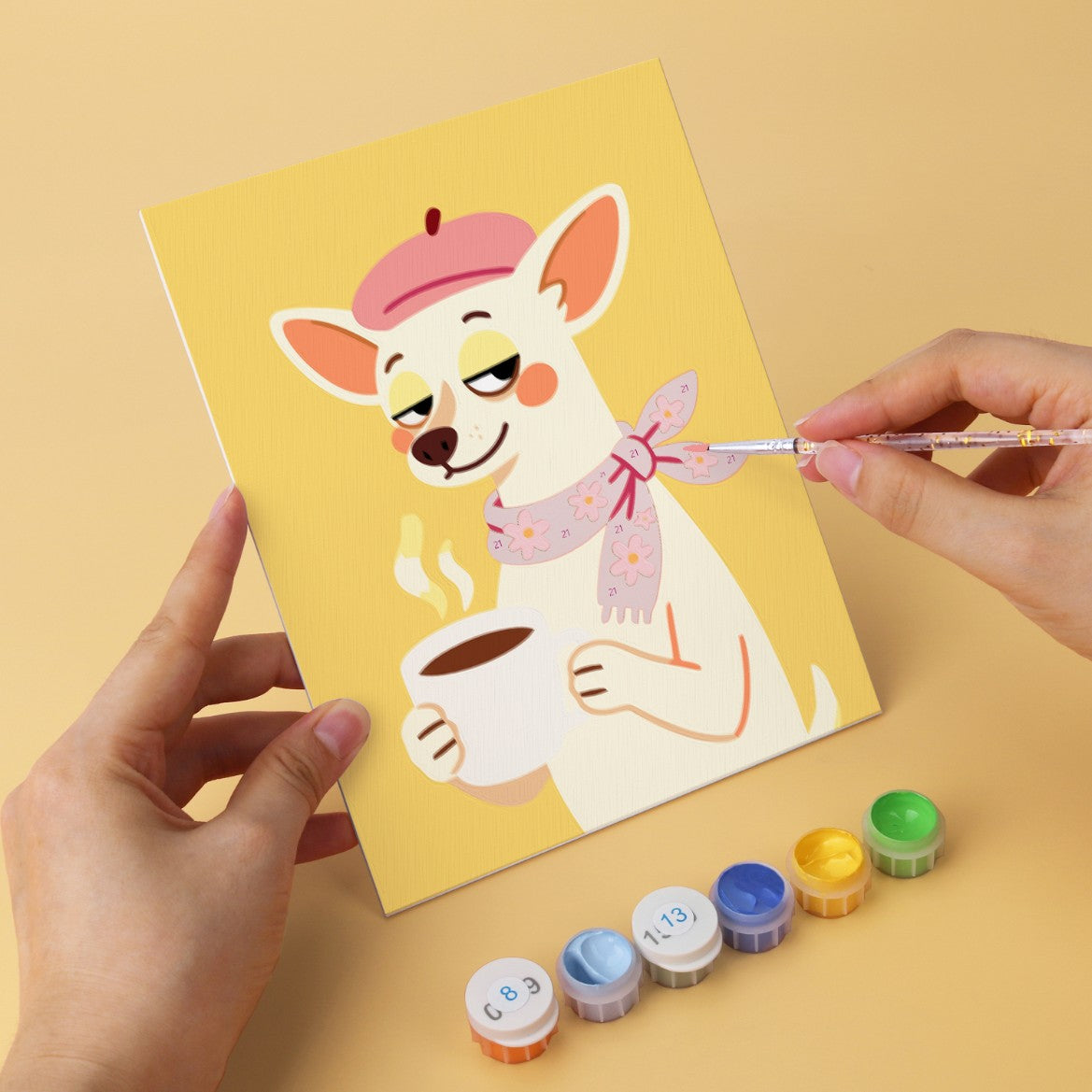 6 Mini-Gemälde auf Holzplatte – Schicke Hunde Set