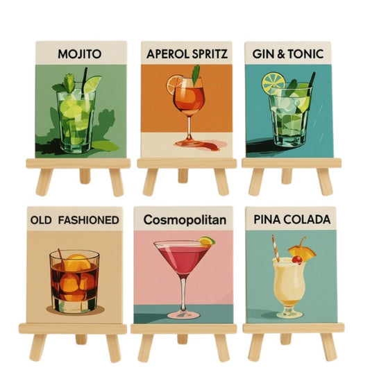 Malen nach Zahlen - Sip & Paint Cocktail Set - 6 Mini Malen nach Zahlen + 6 Staffeleien