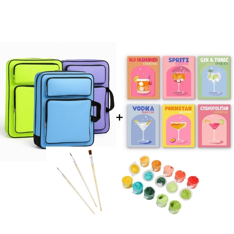 Malen nach Zahlen   Malen nach Zahlen Reisepaket – Buntes Cocktail Set + Reisetasche