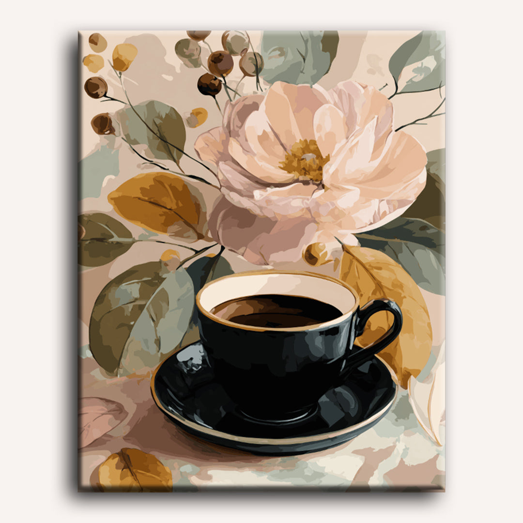 Malen nach Zahlen - Schwarze Kaffeetasse – DIY Malen nach Zahlen