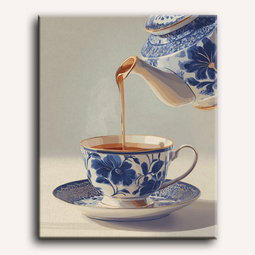 Malen nach Zahlen - Blaue Porzellan-Teetasse – DIY Malen nach Zahlen