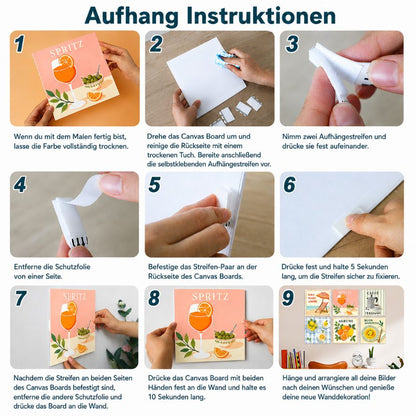 6 Mini-Gemälde auf Holzplatte – Katzen zwischen Pflanzen Set