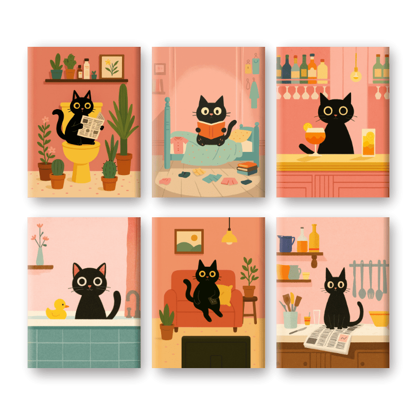 Malen nach Zahlen – 6 Mini-Gemälde | Das Schwarze-Katze-Set-Malen nach zahlen