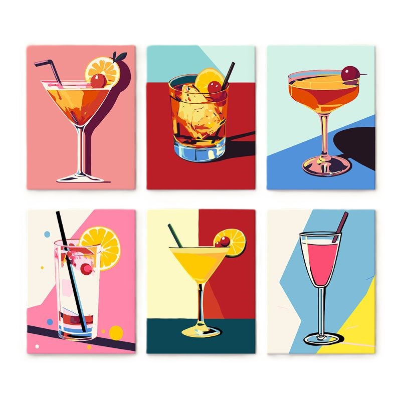 Malen nach Zahlen - Malen nach Zahlen - 6 Mini-Gemälde | Classy Cocktail-Set