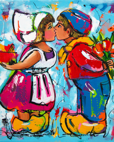 Fröhliche Malerei - Küssendes Paar