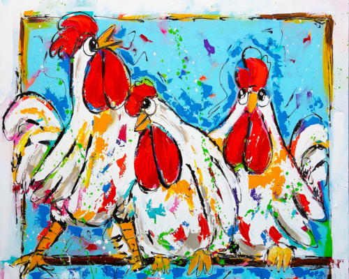 Fröhliche Malerei - Drei Hühner