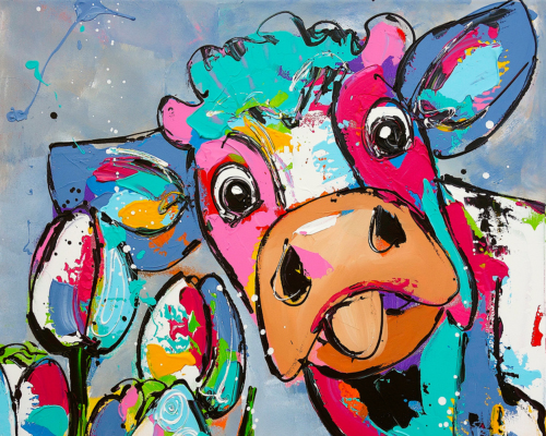 Fröhliche Malerei - Kuh mit Zunge