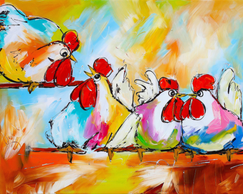 Fröhliche Malerei - Küssende Hühner