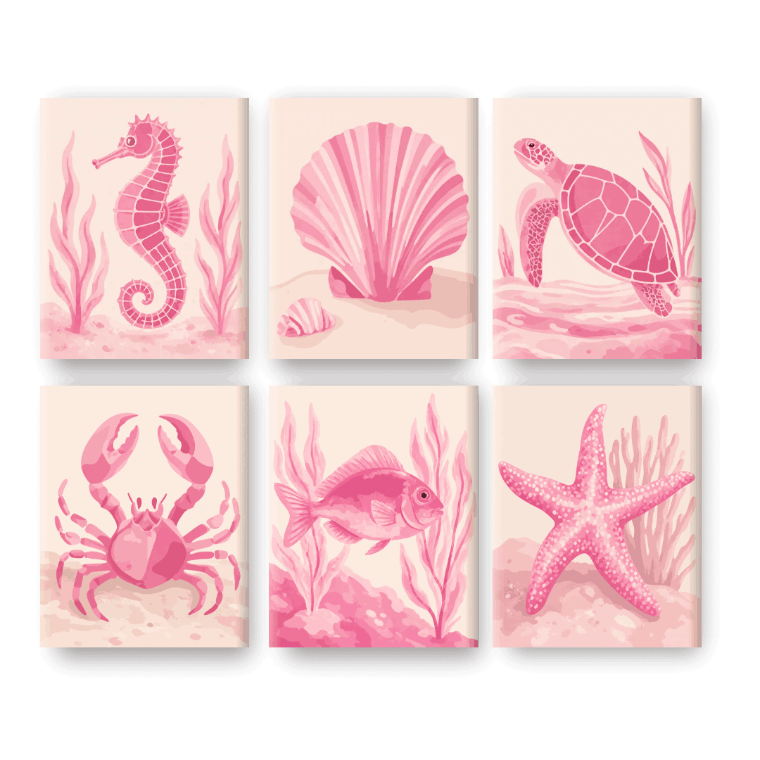 6 Mini-Gemälde | Rosa Ozean-Set - Malen nach Zahlen