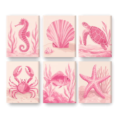 6 Mini-Gemälde | Rosa Ozean-Set - Malen nach Zahlen