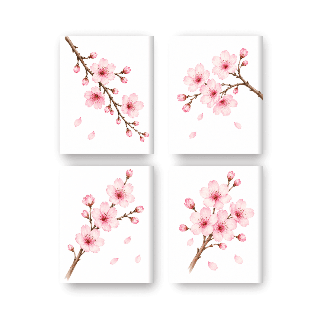 4 Mini-Gemälde | Kirschblüten-Set - Malen nach Zahlen