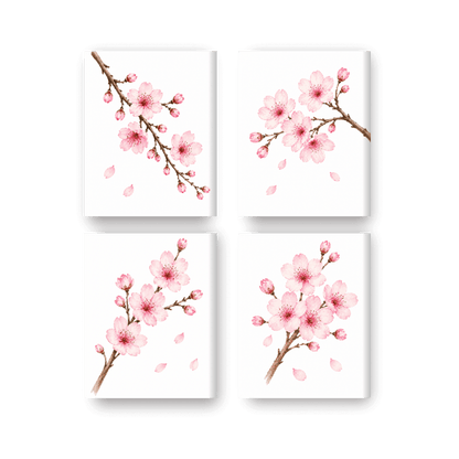 4 Mini-Gemälde | Kirschblüten-Set - Malen nach Zahlen