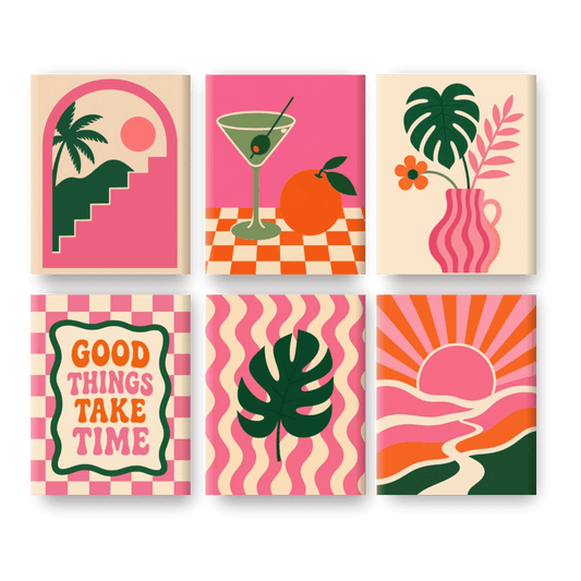 6 Mini-Gemälde | Retro Rosa Vibes-Set - Malen nach Zahlen