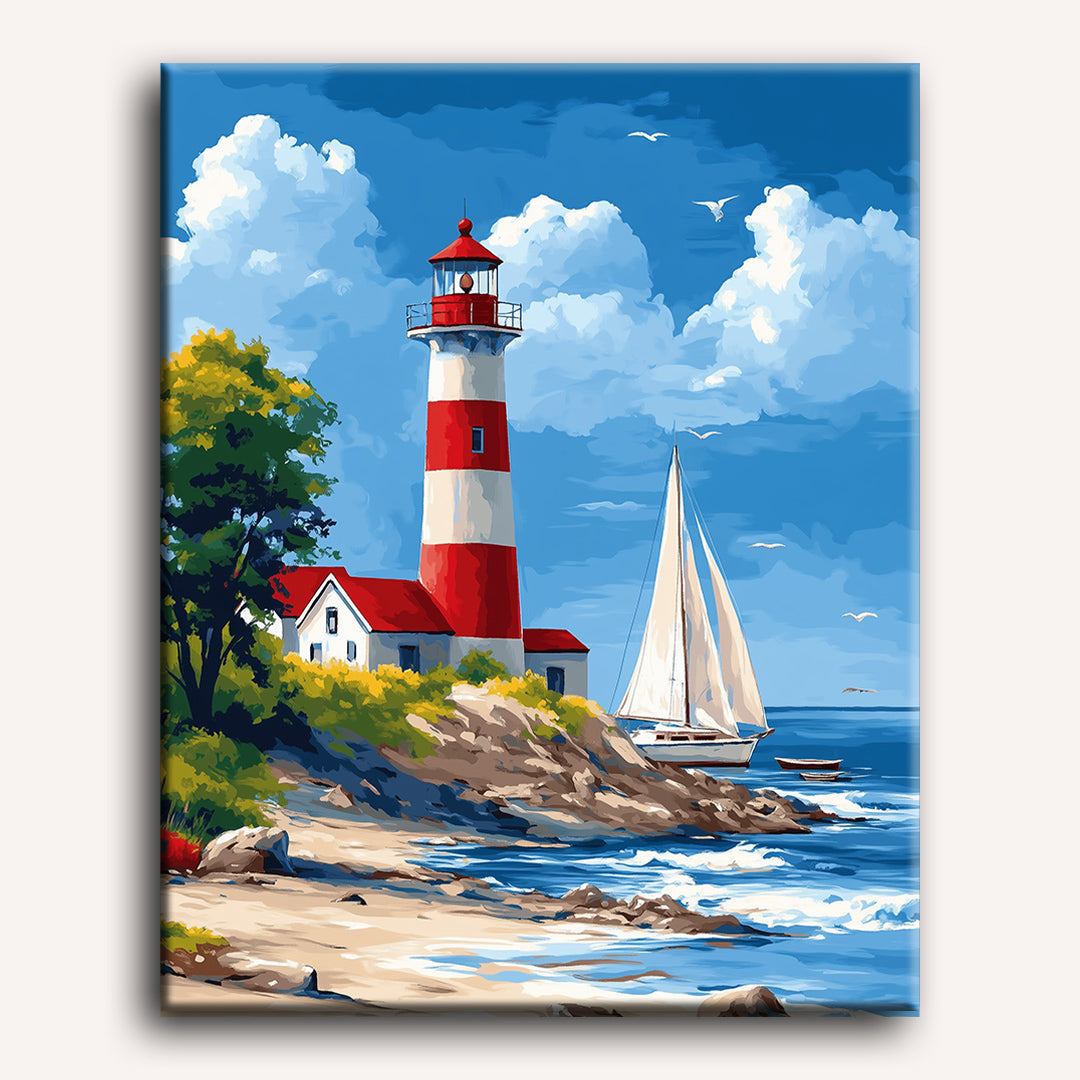 Malen nach Zahlen - Leuchtturm & Segelboot