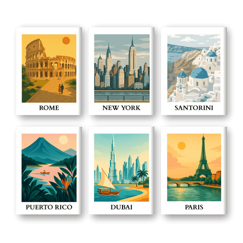 Malen nach Zahlen - Malen nach Zahlen – 6 Mini-Gemälde | Weltreise-Set