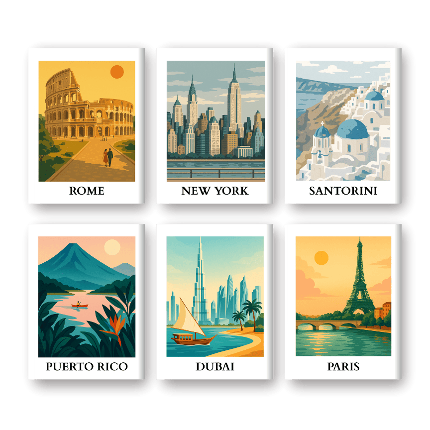 Malen nach Zahlen   Malen nach Zahlen – 6 Mini Gemälde | Weltreise Set