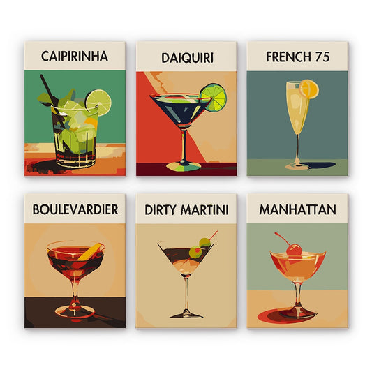 6 Mini-Gemälde | Premium Cocktail Set-Malen nach zahlen