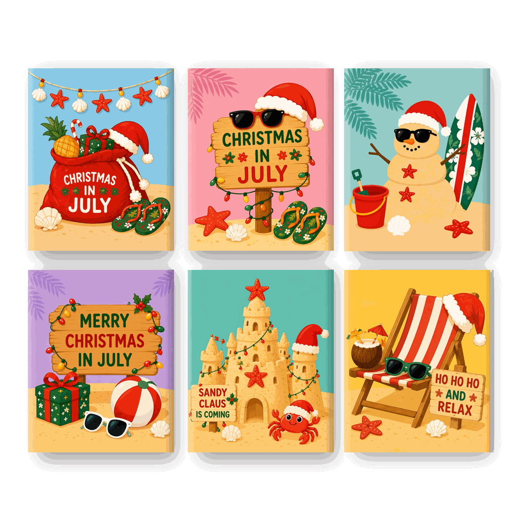 6 Mini-Gemälde | Weihnachten im Juli Set - Malen nach Zahlen