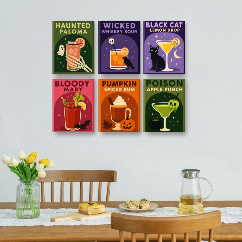 6 Mini-Gemälde | Gruselige Cocktails Set