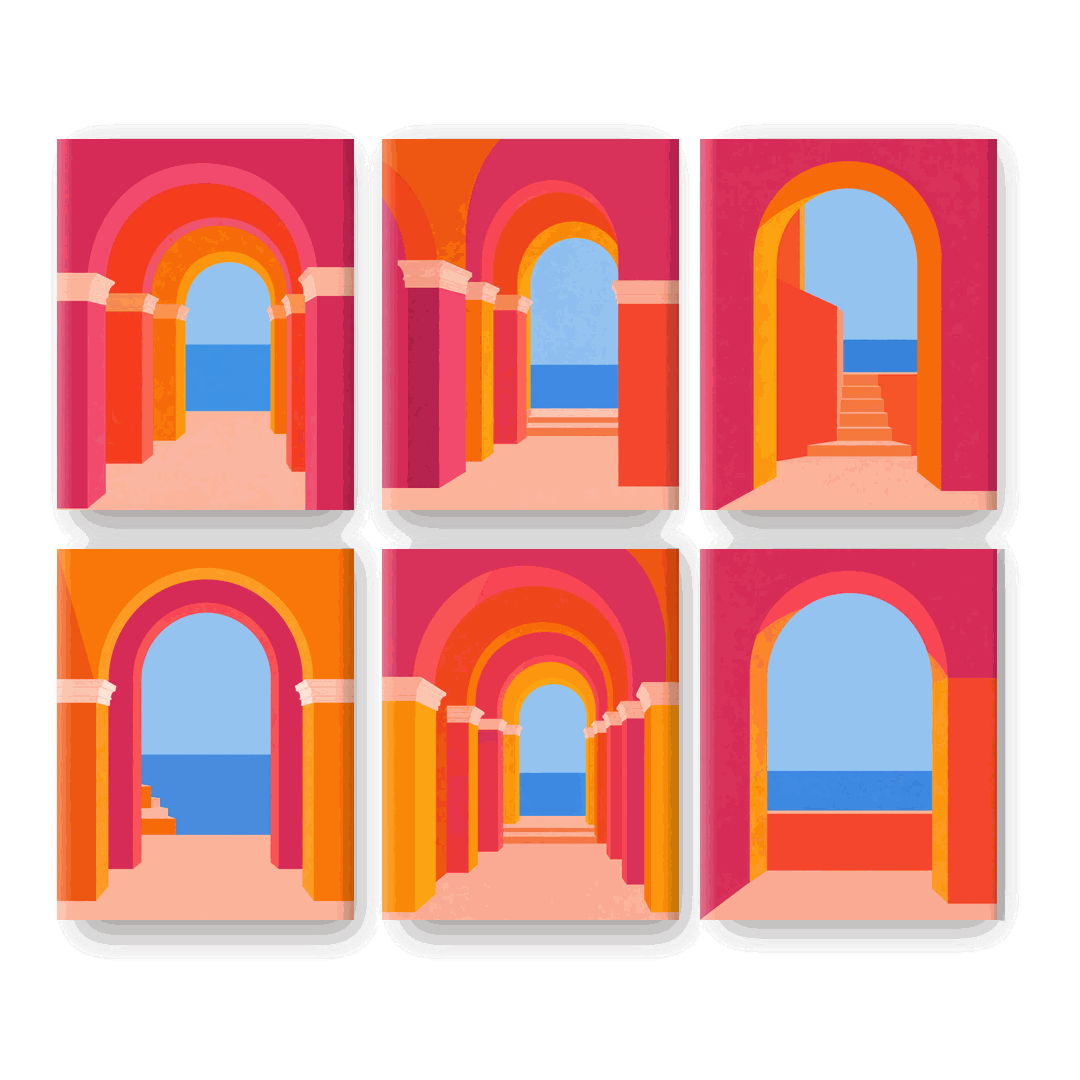 6 Mini-Gemälde | Bunte Bögen Set - Malen nach Zahlen