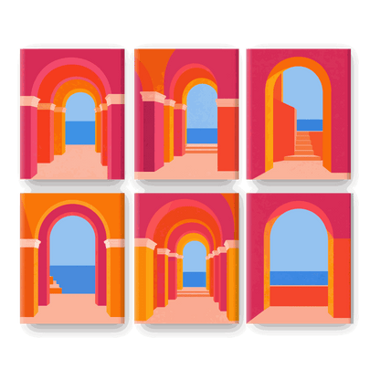 6 Mini-Gemälde | Bunte Bögen Set - Malen nach Zahlen
