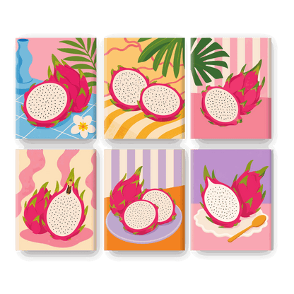 6 Mini-Gemälde | Drachenfrucht Set - Malen nach Zahlen