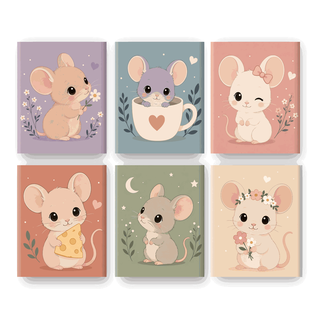 6 Mini-Gemälde | Süße Mäuse Set - Malen nach Zahlen
