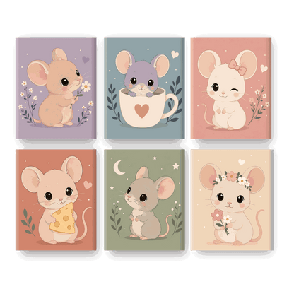 6 Mini-Gemälde | Süße Mäuse Set - Malen nach Zahlen