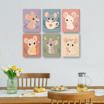 6 Mini-Gemälde | Süße Mäuse Set