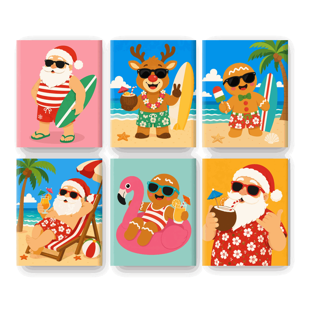 6 Mini-Gemälde | Weihnachten am Strand Set - Malen nach Zahlen