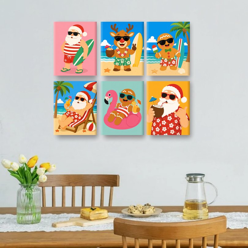 6 Mini-Gemälde | Weihnachten am Strand Set