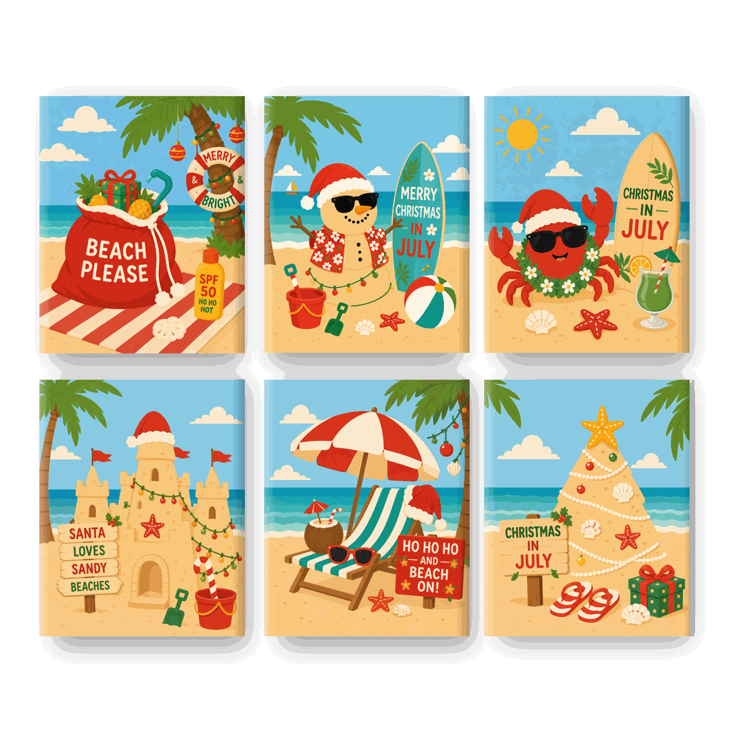 6 Mini-Gemälde | Sommer-Weihnachten Set - Malen nach Zahlen