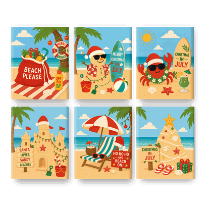 6 Mini-Gemälde | Sommer-Weihnachten Set - Malen nach Zahlen